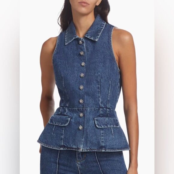 Self-Portrait Denim Vest size 2 - Picture 1 of 12